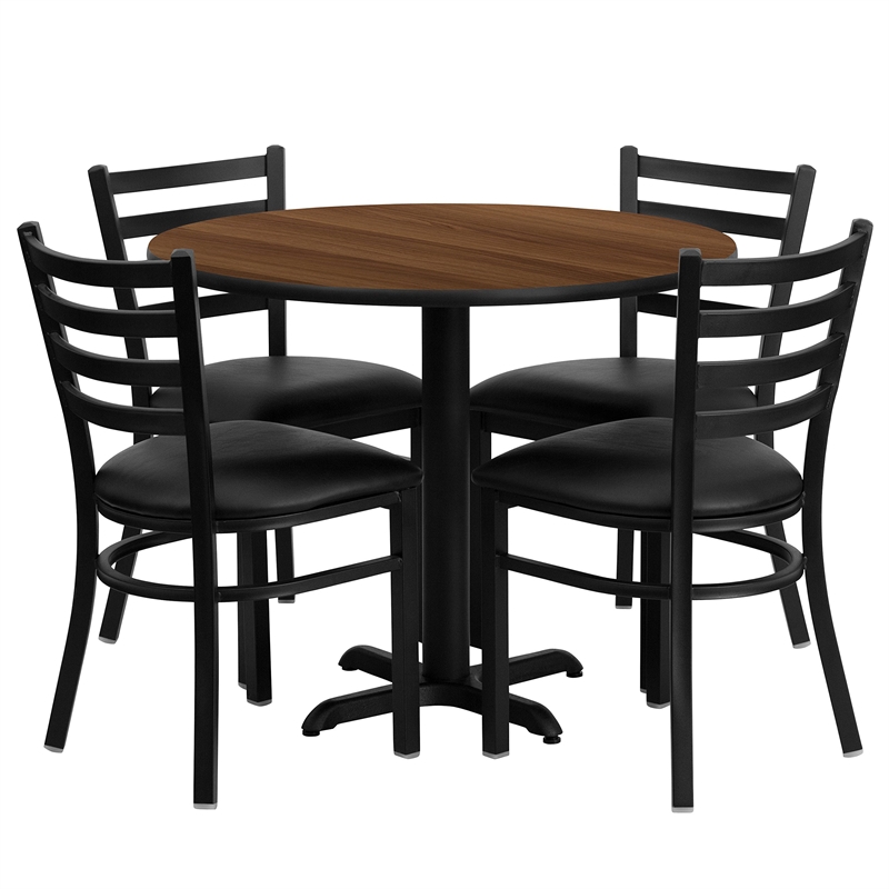 Flash Furniture 36Rd Laminate Table Set In Walnut Top Black Vinyl Seat