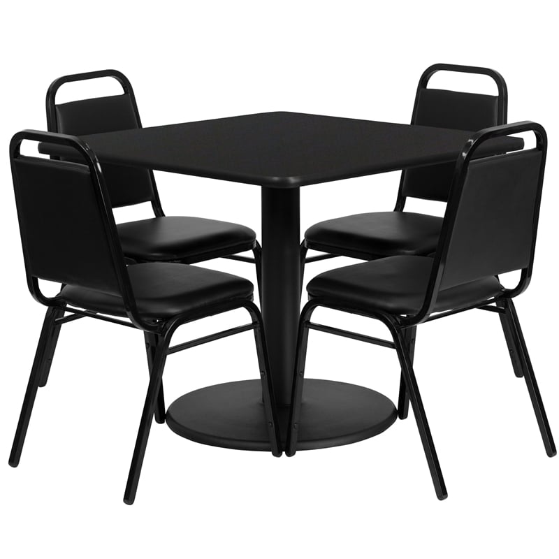 Flash Furniture 36Sq Laminate Table Set-Bnqt In Black Top Black Vinyl Seat