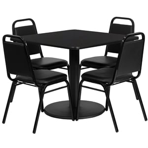 Flash Furniture 36Sq Laminate Table Set-Bnqt In Black Top Black Vinyl Seat
