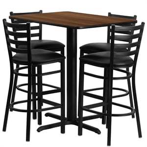 Flash Furniture Carlton 24&quotW x 42&quotL Walnut Laminate Table w/ 4 Barstools