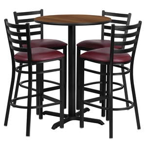 Flash Furniture Carlton 30&quot Round Walnut Laminate Table & 4 Barstools