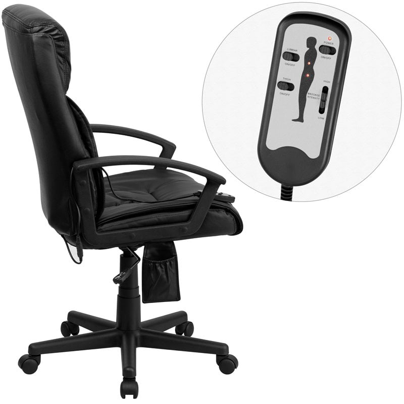Flash Furniture High Back Massaging Leather Office Chair in Black