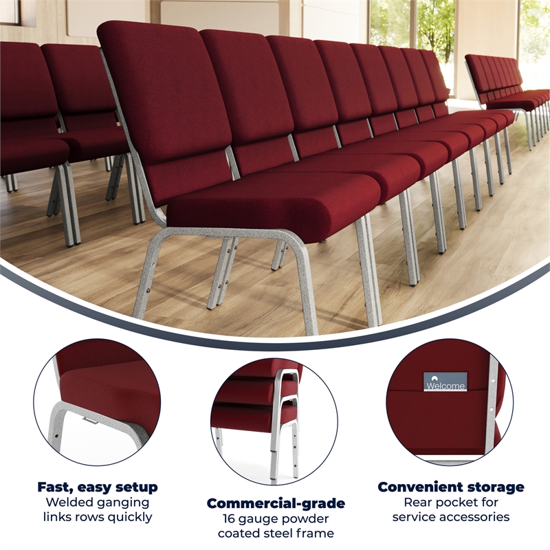 Flash Furniture Hercules Stacking Church Stacking Chair in Burgundy
