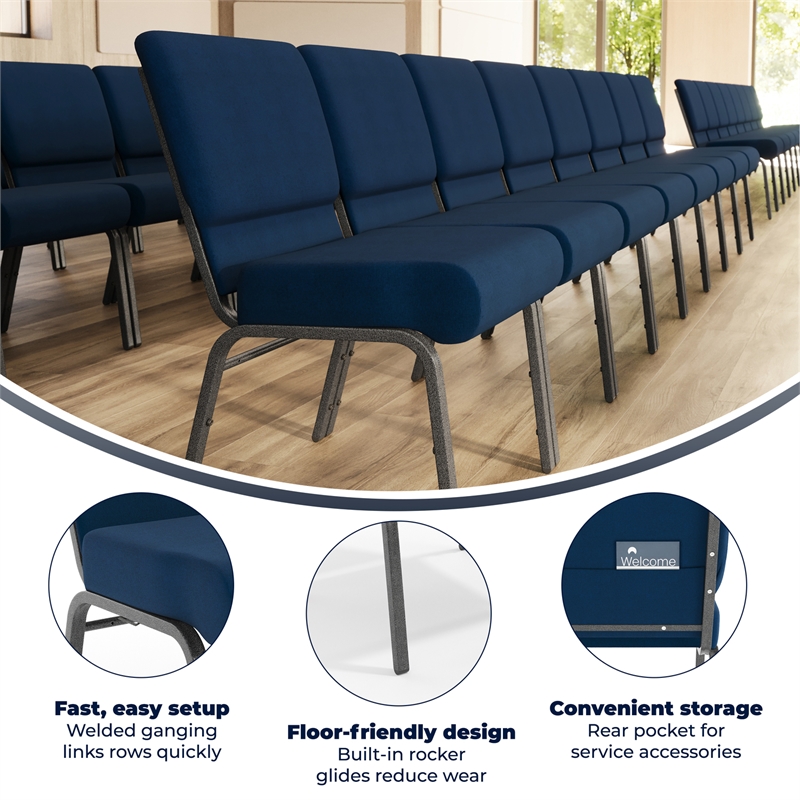 Flash Furniture Hercules Stacking Church Stacking Guest Chair in Navy