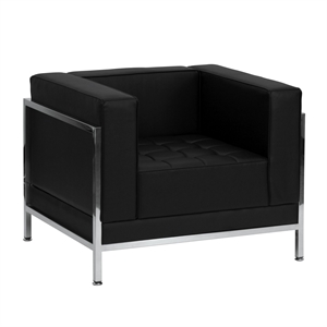 Flash Furniture Hercules Imagination Leather Tufted Reception Arm Chair in Black