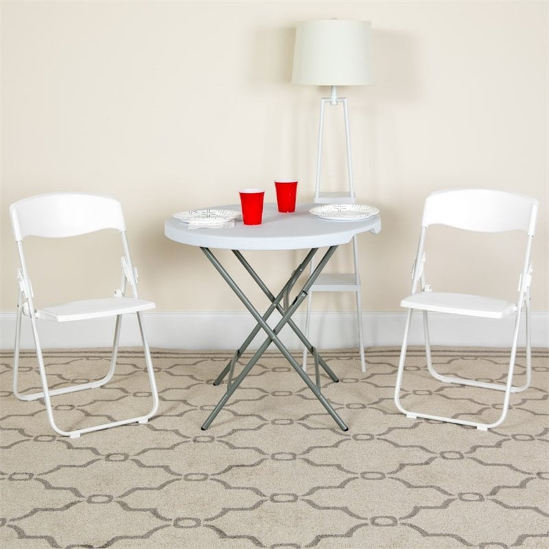 Flash Furniture Hercules Metal Contoured Back Folding Chair in White (Set of 2)