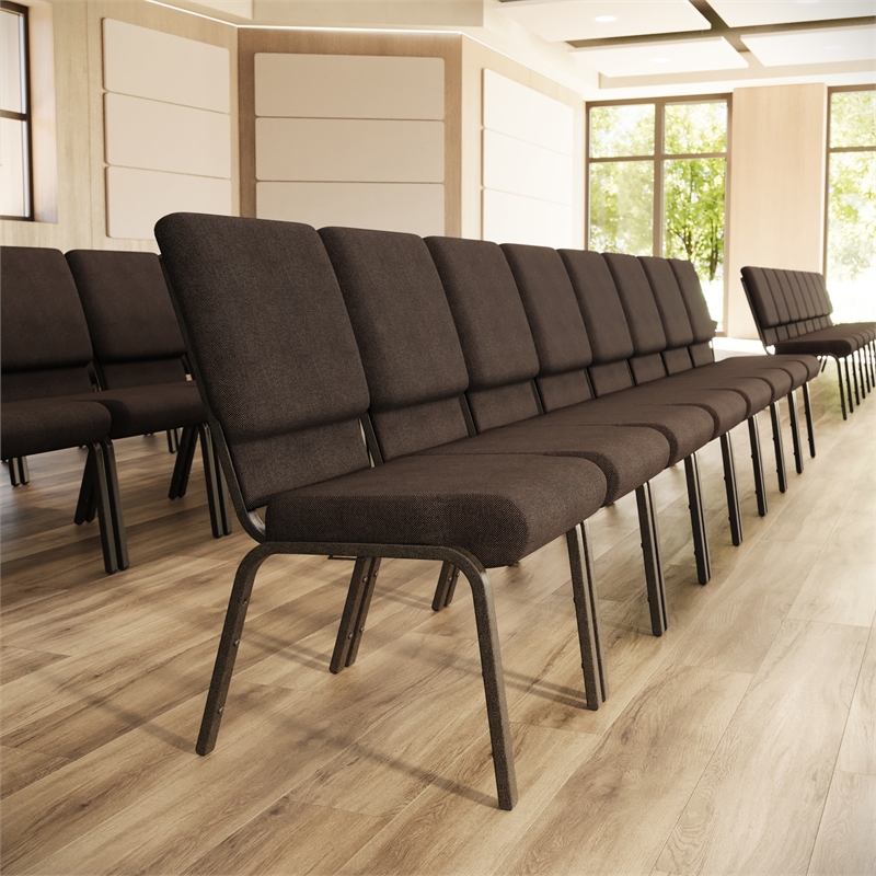 Flash Furniture Fabric Church Stacking Chair in Brown and Goldvein