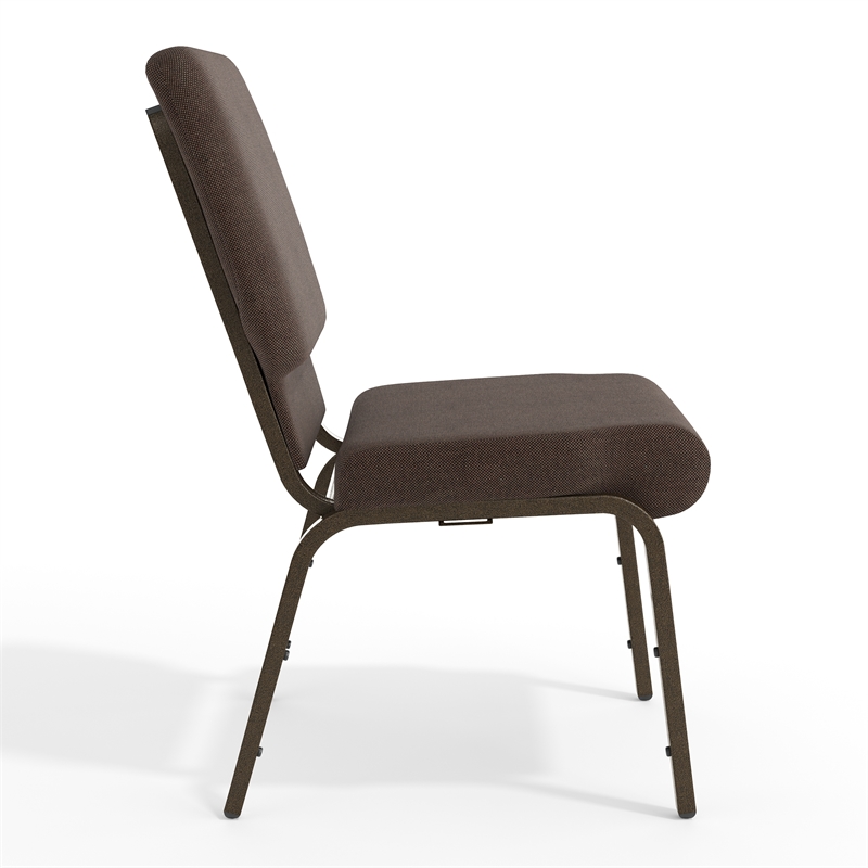Flash Furniture Fabric Church Stacking Chair in Brown and Goldvein