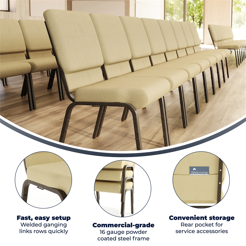 Flash Furniture Hercules Stacking Church Stacking Chair in Beige