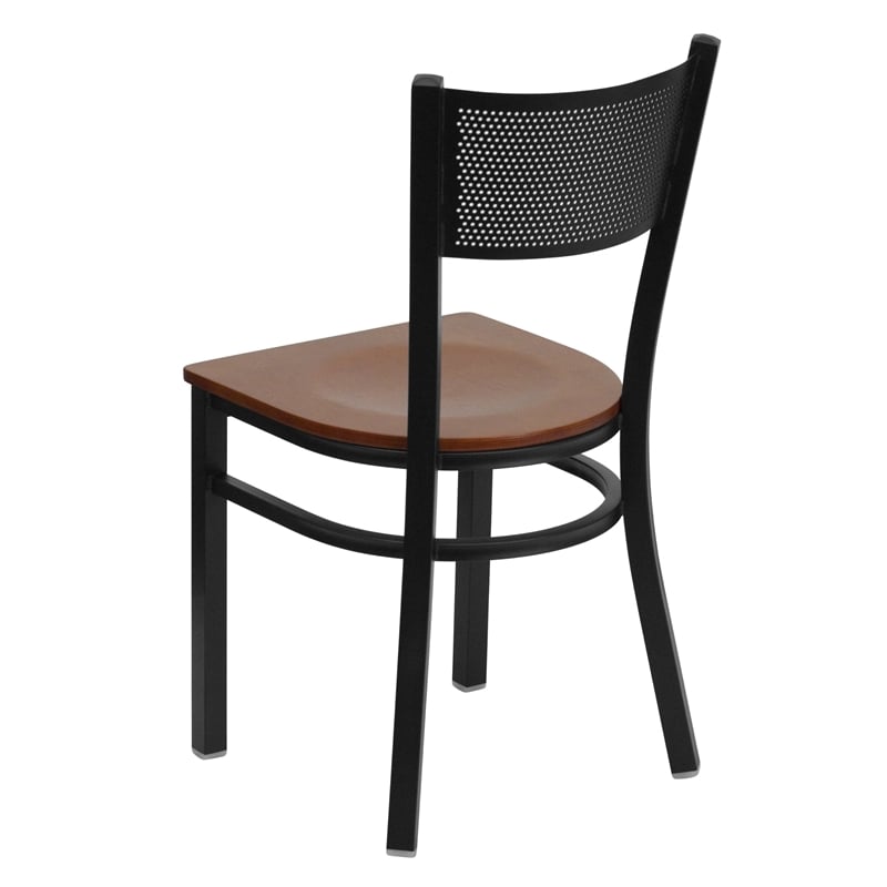 Flash Furniture Hercules Black Grid Back Metal Dining Chair in Cherry