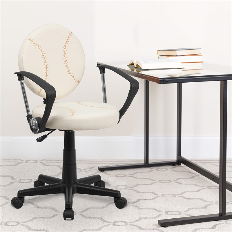 Flash Furniture Baseball Office Swivel Chair with Arms in Cream