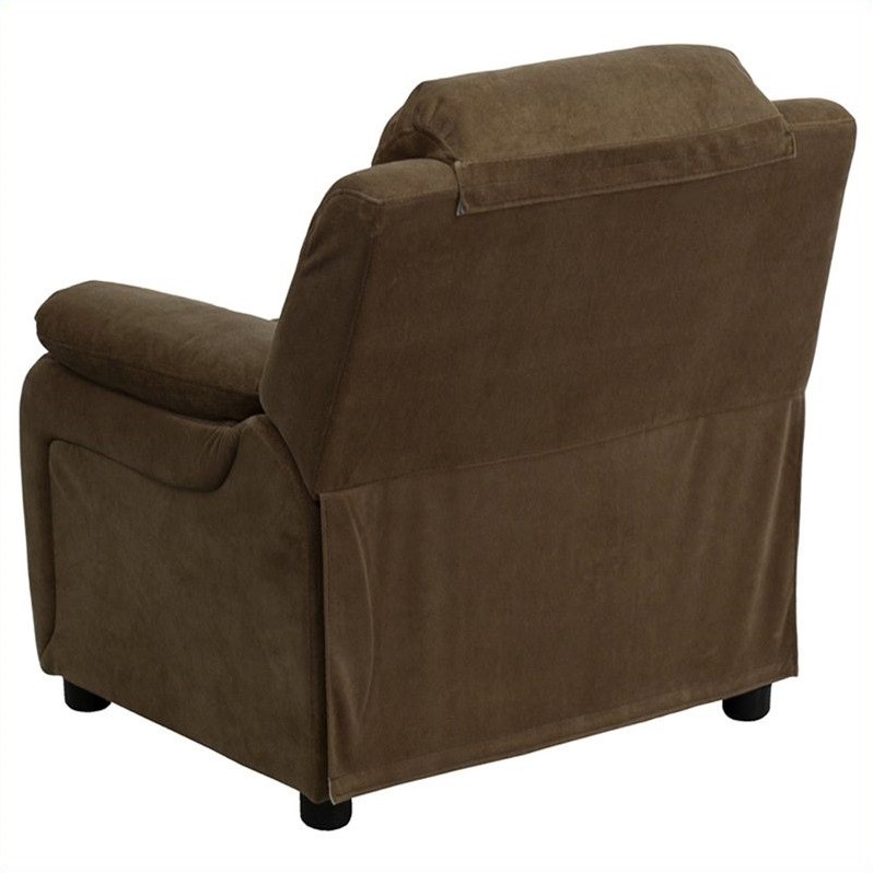 Flash Furniture Storage Arms Microfiber Upholstered Kids Recliner in Brown