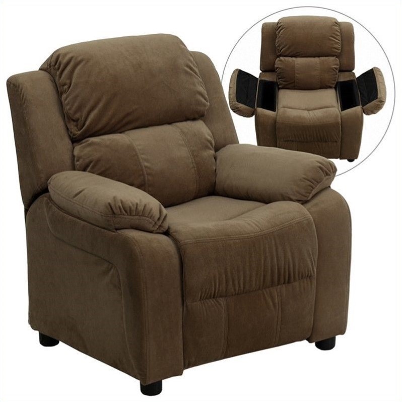 Flash Furniture Storage Arms Microfiber Upholstered Kids Recliner in Brown