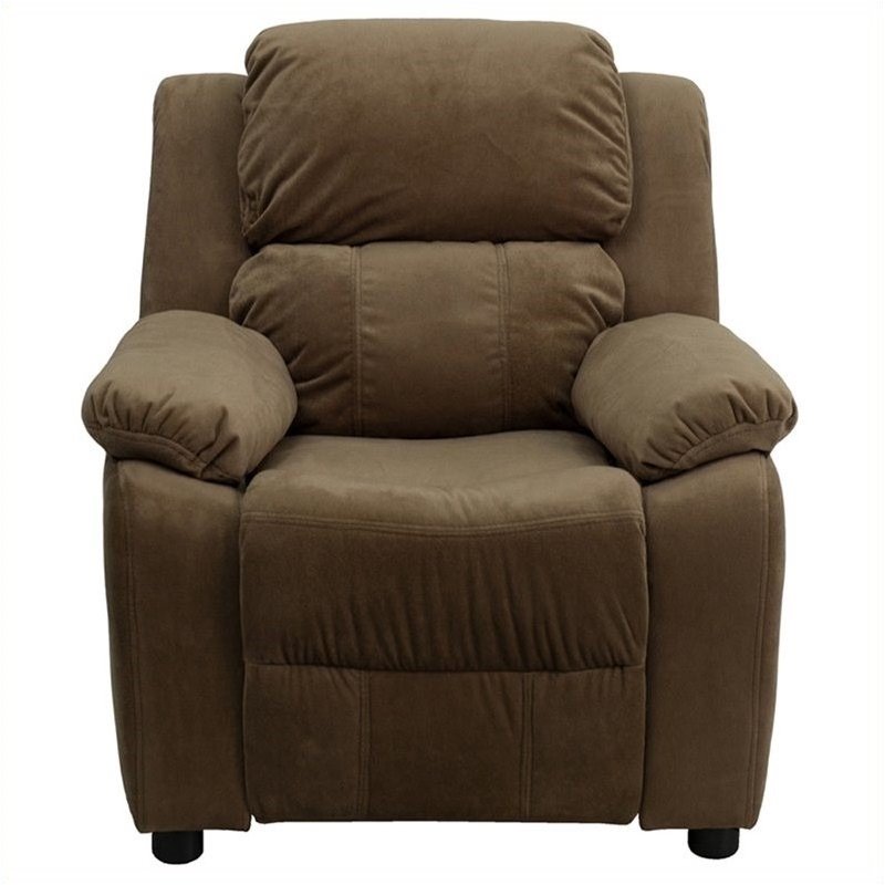 Flash Furniture Storage Arms Microfiber Upholstered Kids Recliner in Brown