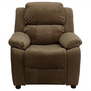Flash Furniture Storage Arms Microfiber Upholstered Kids Recliner in Brown