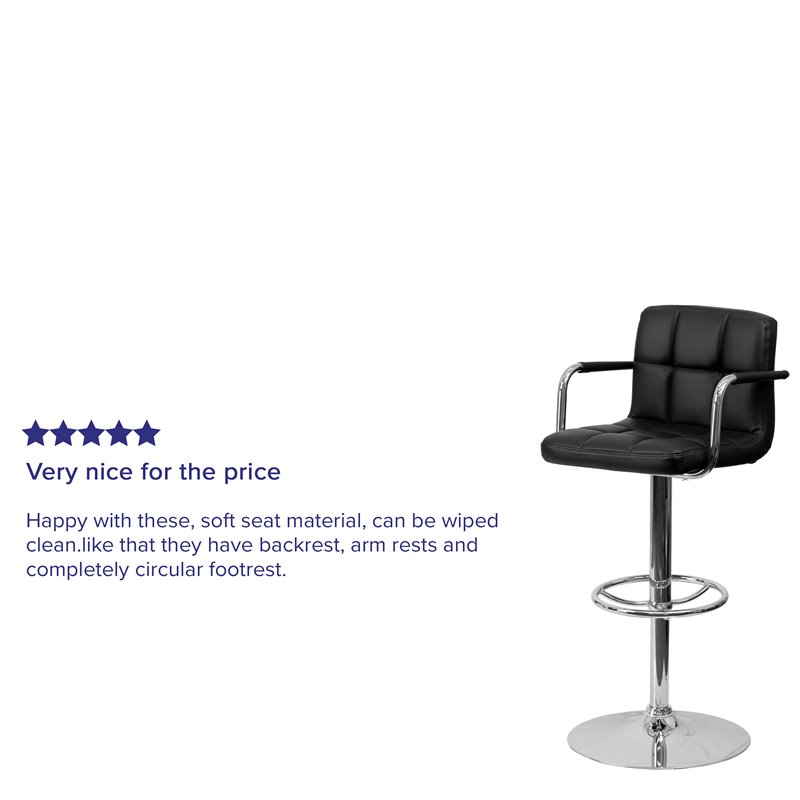 Flash Furniture Quilted Adjustable Bar Stool with Arms in Black
