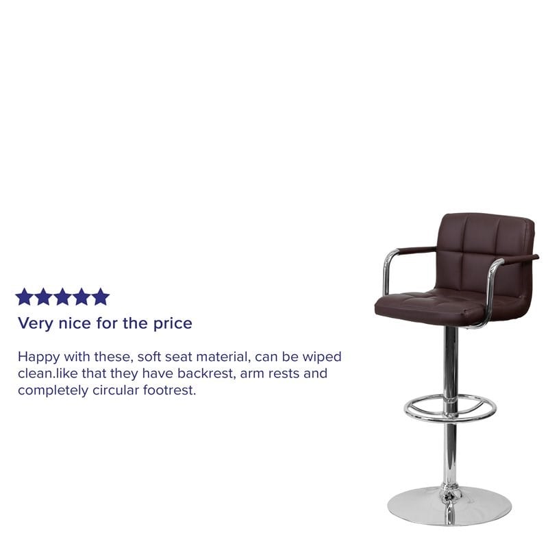 Flash Furniture Quilted Adjustable Bar Stool with Arms in Brown