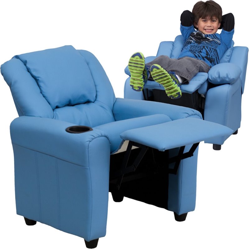 Flash Furniture Vinyl Recliner with Cup Holder and Headrest in Light Blue