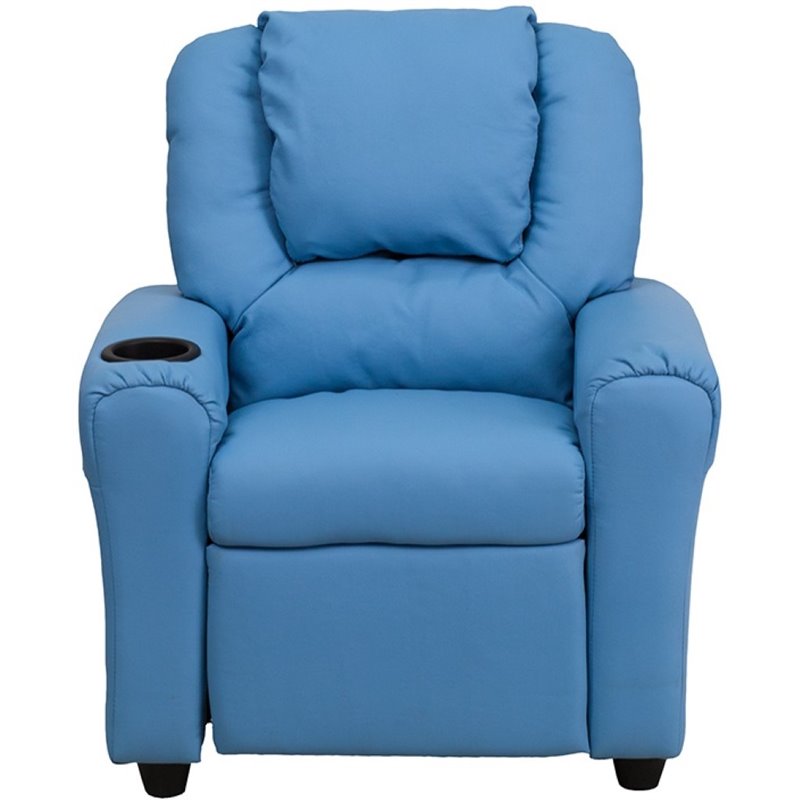 Flash Furniture Vinyl Recliner with Cup Holder and Headrest in Light Blue