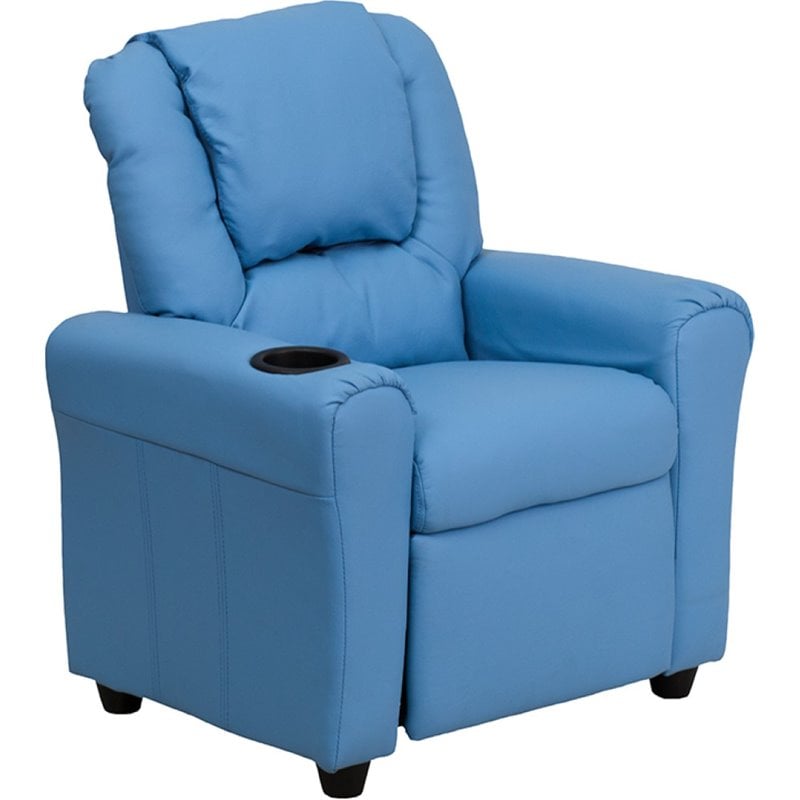 Flash Furniture Vinyl Recliner with Cup Holder and Headrest in Light Blue