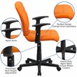Flash Furniture Mid Back Quilted Office Swivel Chair with Arms in Orange