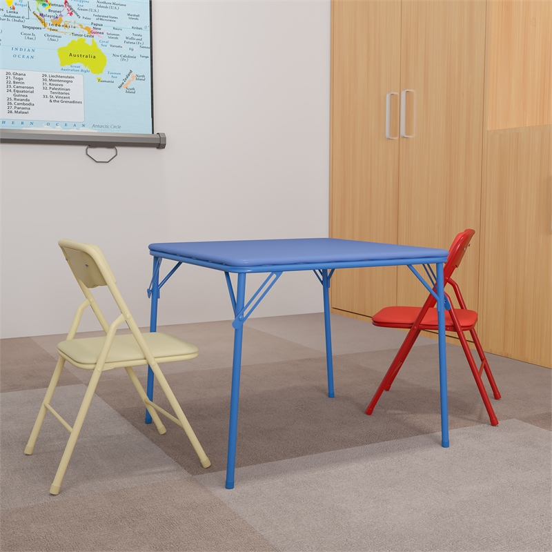 Flash Furniture 3 Pc Kids Folding Table Set In Blue