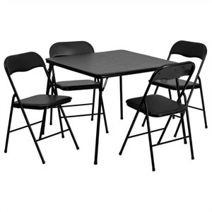Flash Furniture 5 Piece Folding Card Dining Table and Chair Set in Black