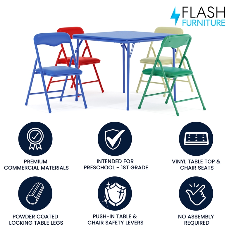 Flash Furniture 5 Pc Kids Folding Table Set In Blue