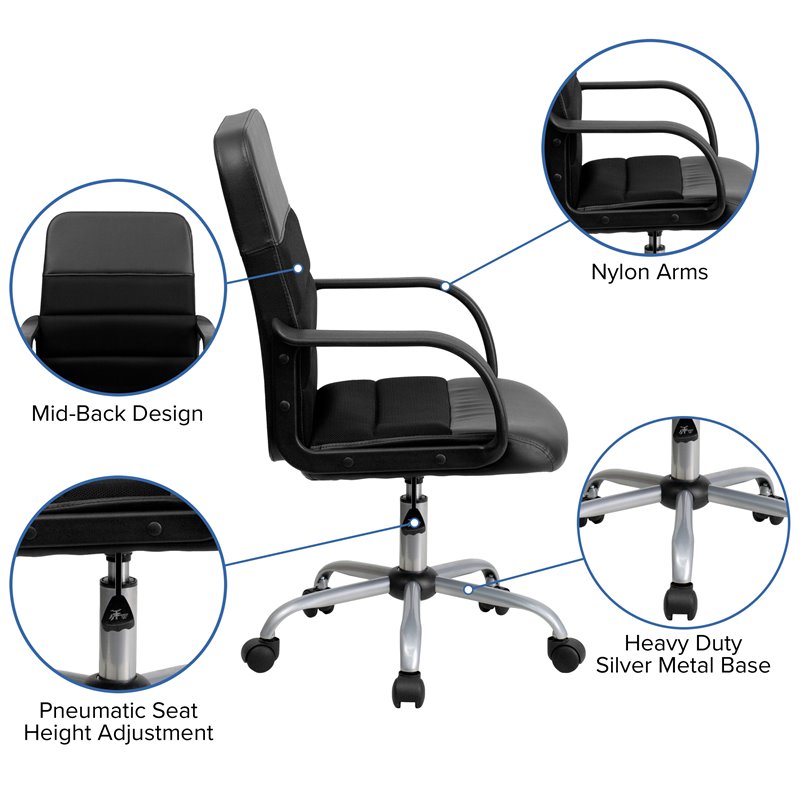 Flash Furniture Mid-Back Mesh and Leather Office Chair in Black