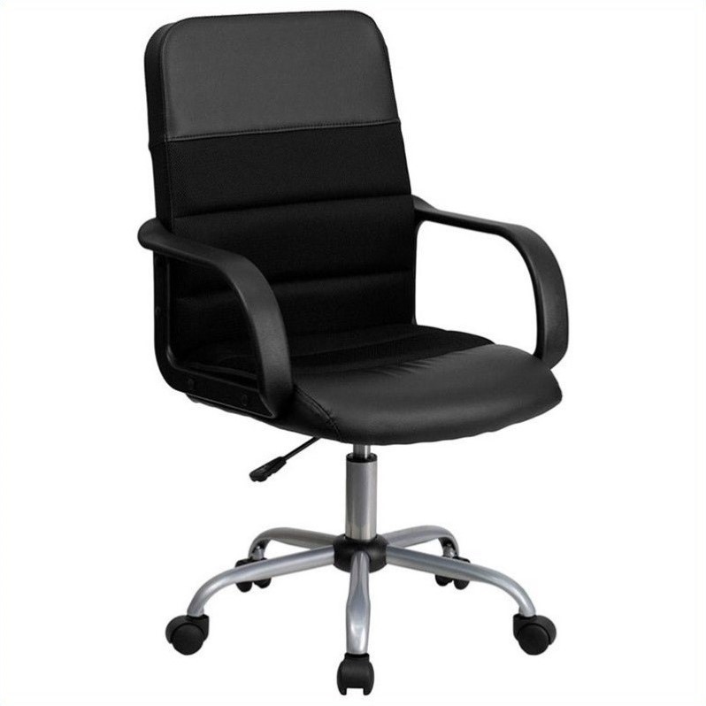 Flash Furniture Mid-Back Mesh and Leather Office Chair in Black