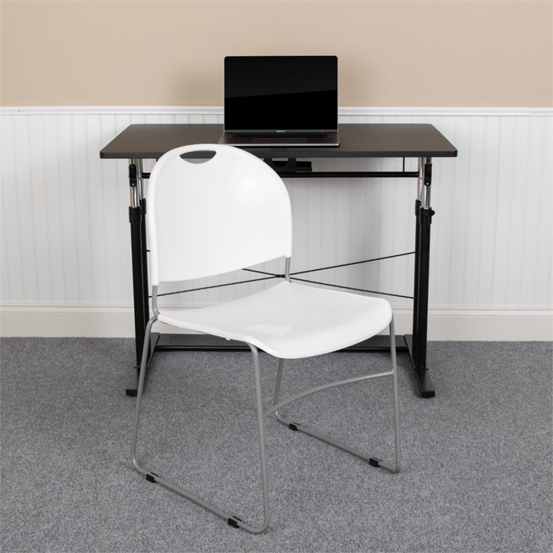 Flash Furniture Hercules Plastic Carry Handle Stacking Chair in White and Silver