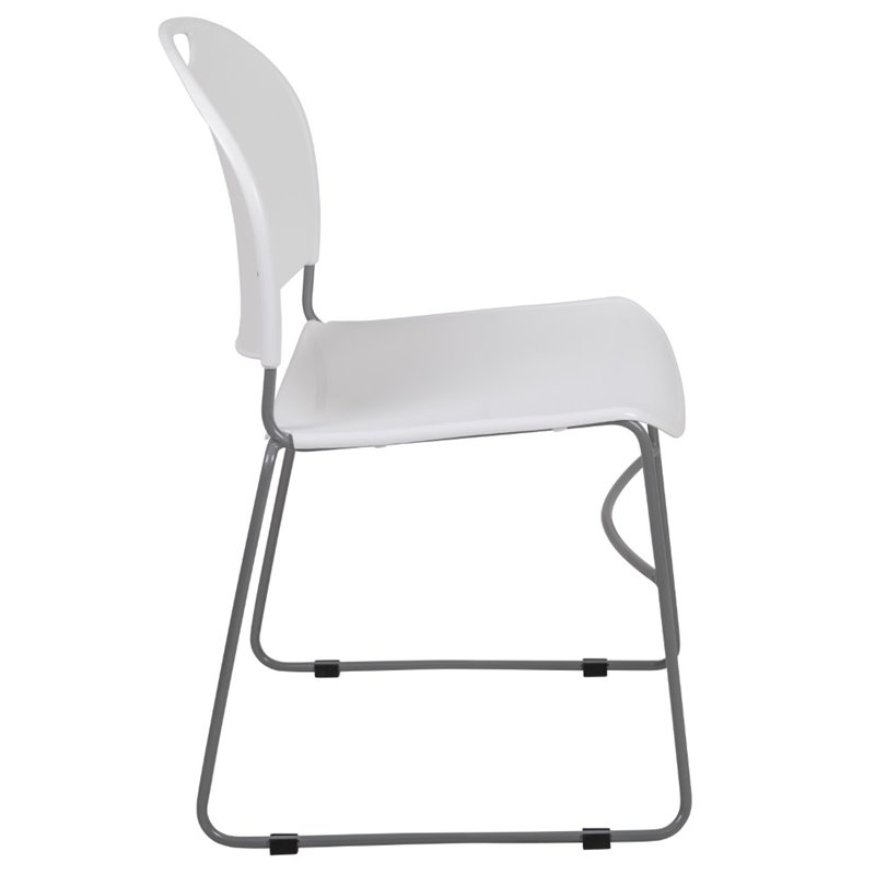 Flash Furniture Hercules Plastic Carry Handle Stacking Chair in White and Silver