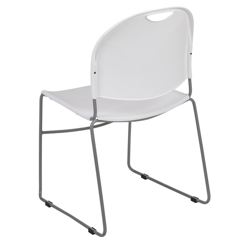 Flash Furniture Hercules Plastic Carry Handle Stacking Chair in White and Silver