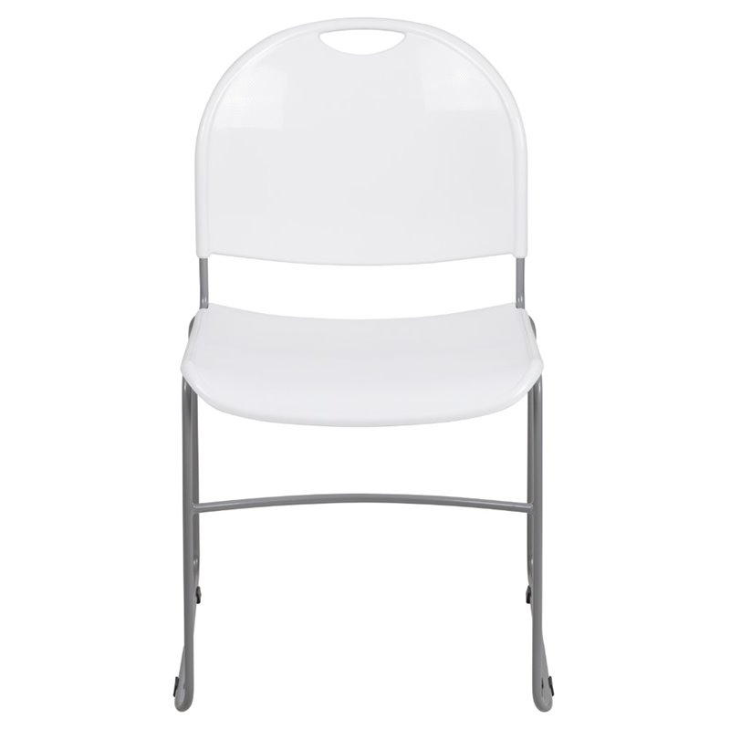 Flash Furniture Hercules Plastic Carry Handle Stacking Chair in White and Silver