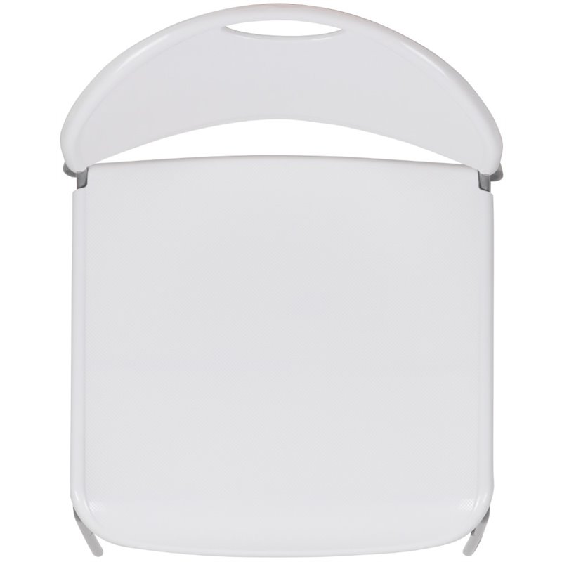 Flash Furniture Hercules Plastic Carry Handle Stacking Chair in White and Silver
