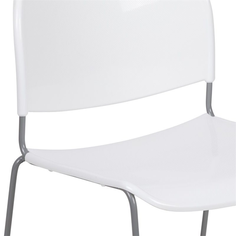 Flash Furniture Hercules Plastic Carry Handle Stacking Chair in White and Silver
