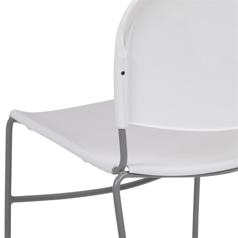Flash Furniture Hercules Plastic Carry Handle Stacking Chair in White and Silver