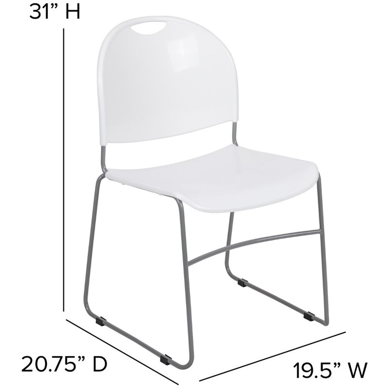 Flash Furniture Hercules Plastic Carry Handle Stacking Chair in White and Silver