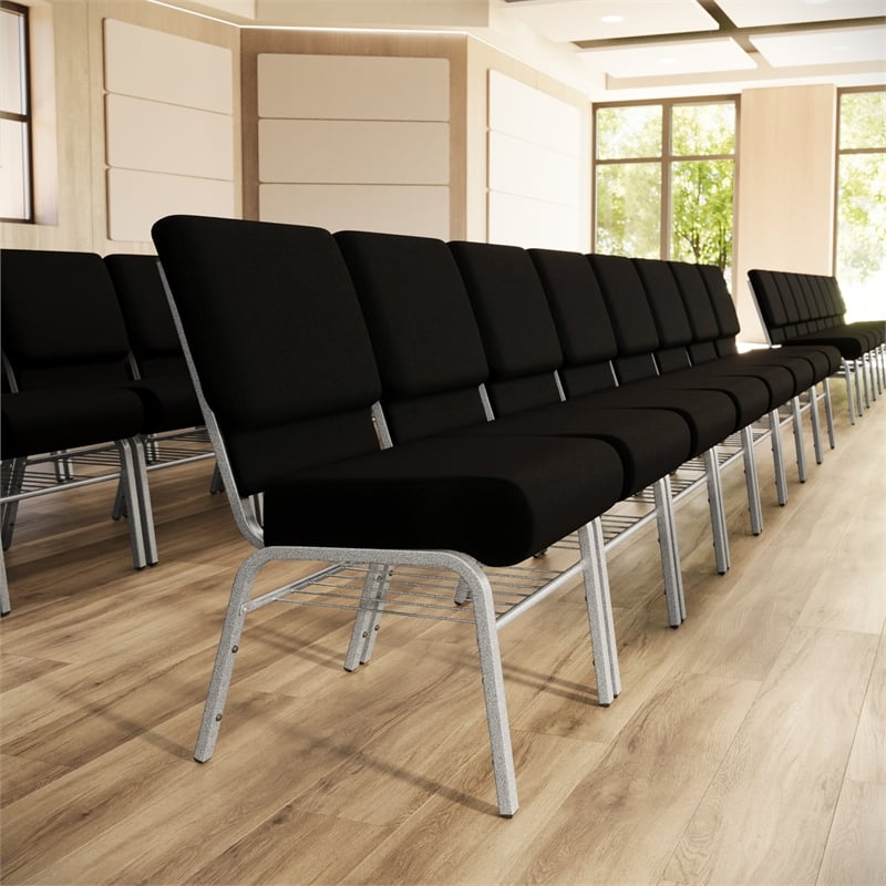 Flash Furniture Hercules Church Stacking Chair in Silver and Black