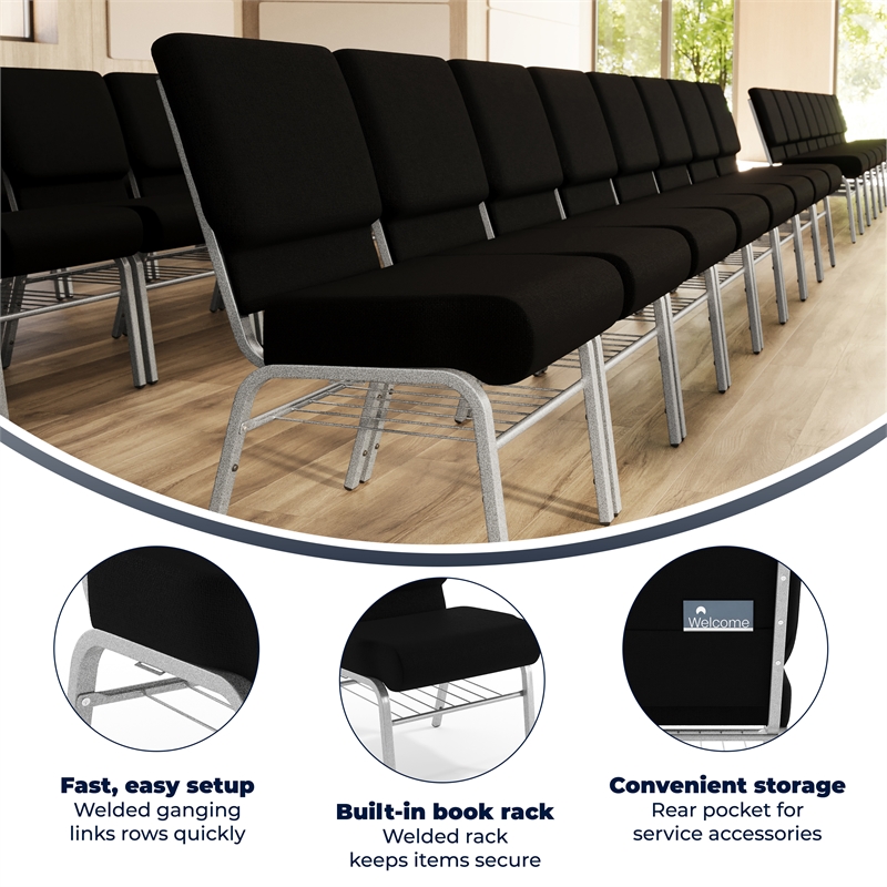 Flash Furniture Hercules Church Stacking Chair in Silver and Black