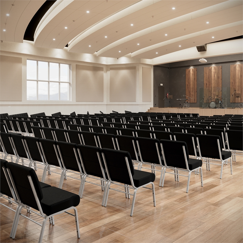 Flash Furniture Hercules Church Stacking Chair in Silver and Black