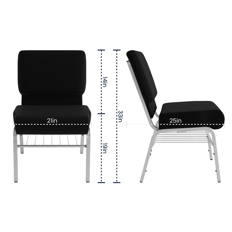 Flash Furniture Hercules Church Stacking Chair in Silver and Black