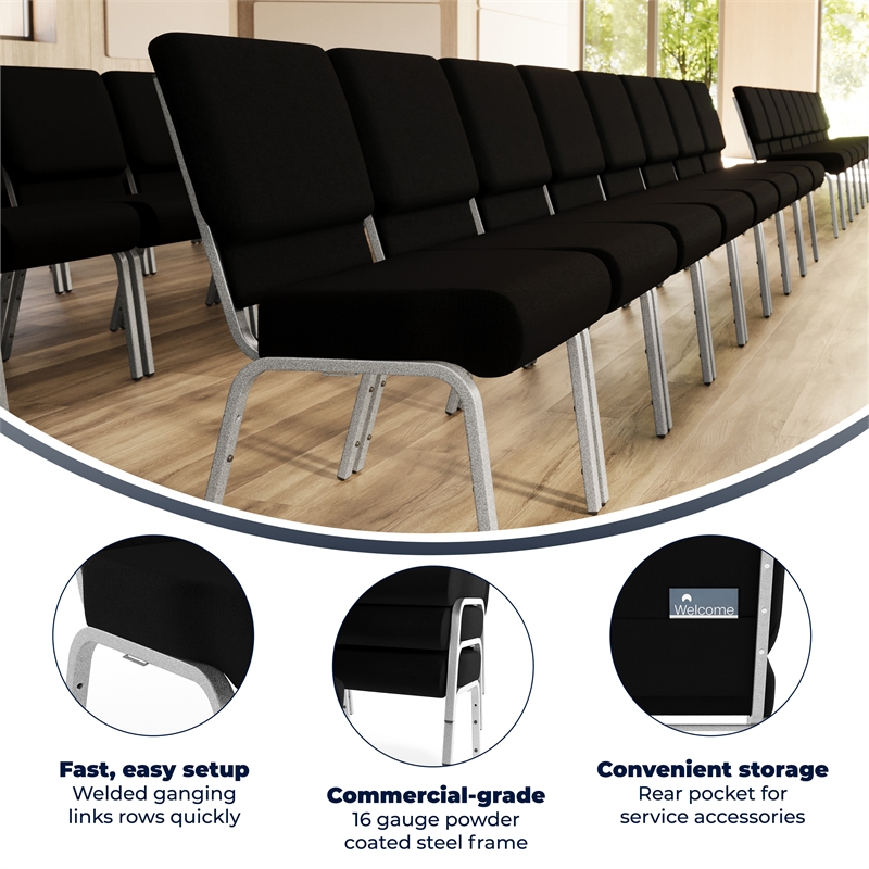 Flash Furniture Hercules Stacking Church Stacking Chair in Black