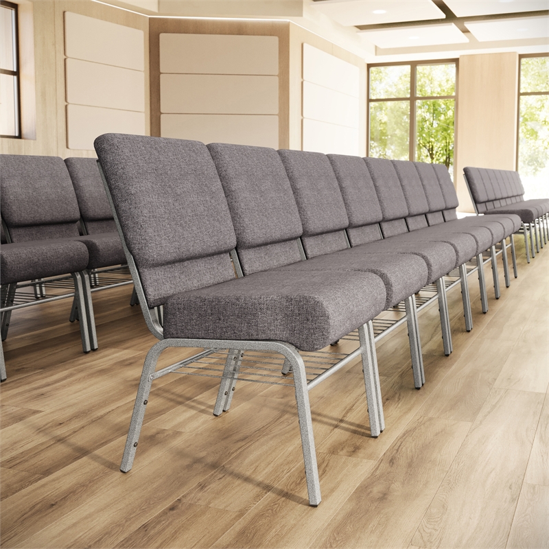 Flash Furniture Hercules Series Church Stacking Chair in in Gray
