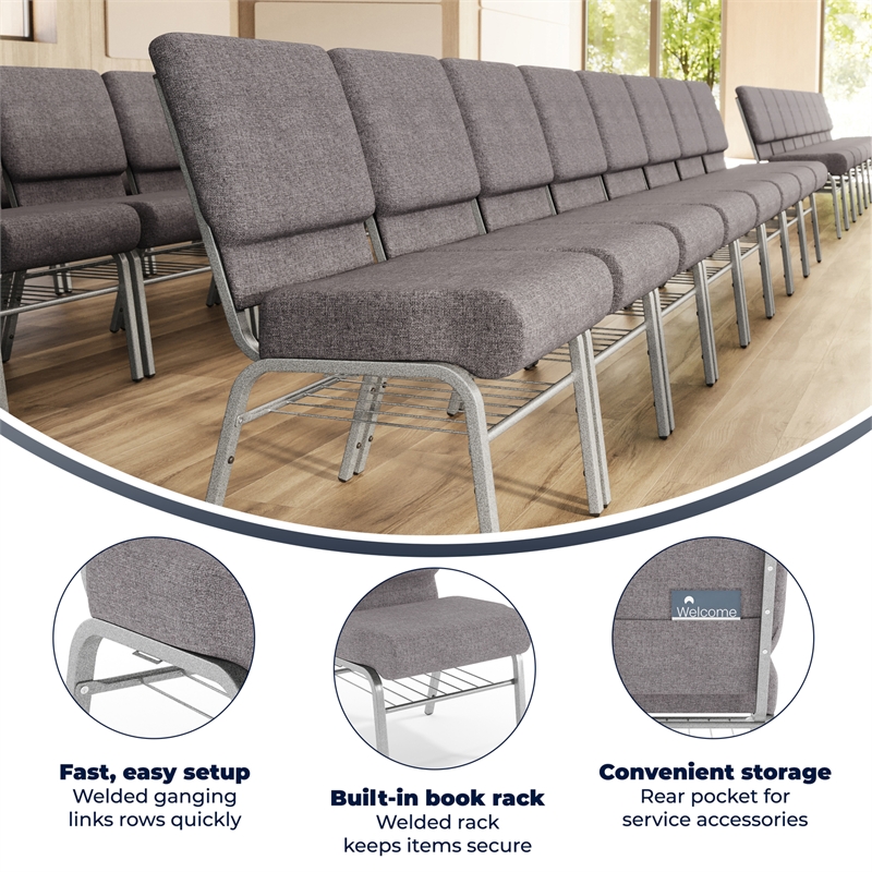 Flash Furniture Hercules Series Church Stacking Chair in in Gray