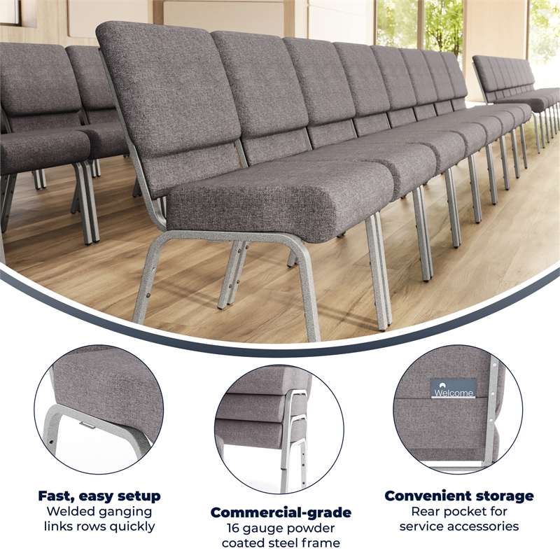 Flash Furniture Hercules Series Stacking Church Stacking Chair in Gray