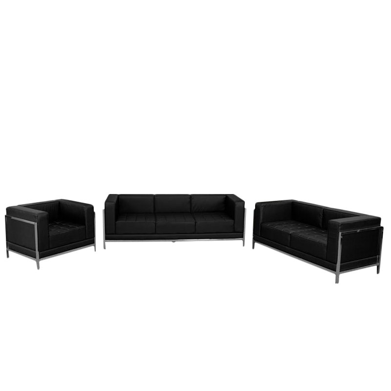 Flash Furniture Hercules Imagination 3-Piece Stainless Steel Sofa Set in Black