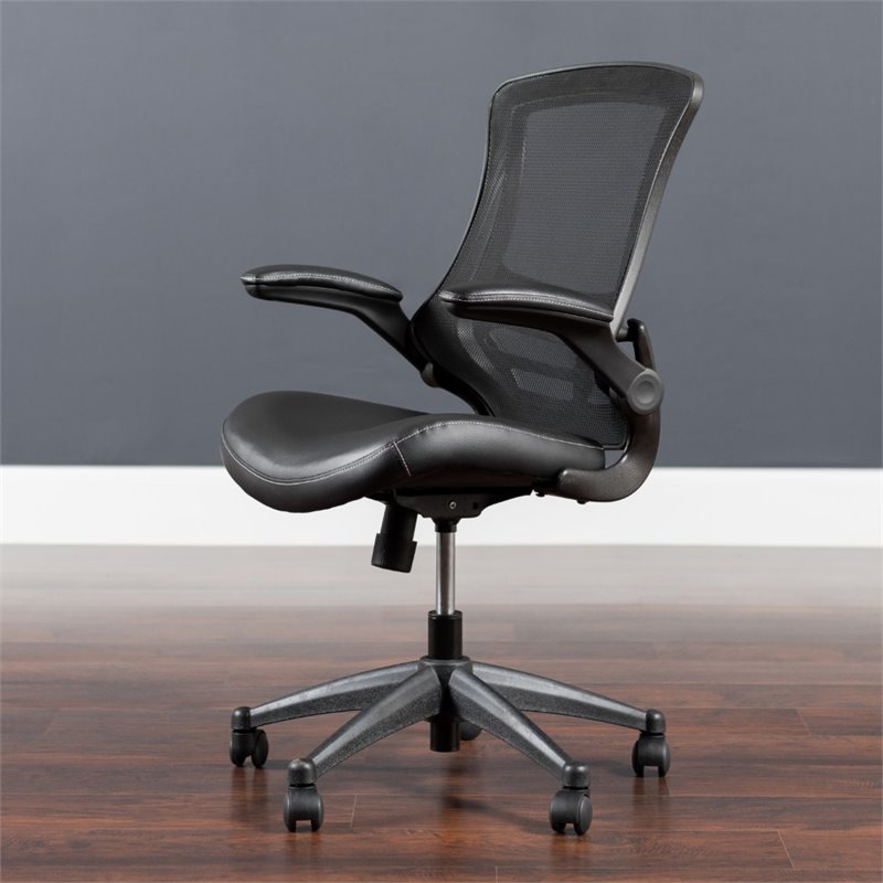 Flash Furniture Mid Back Mesh Leather Office Chair in Black