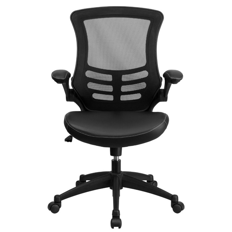 Flash Furniture Mid Back Mesh Leather Office Chair in Black