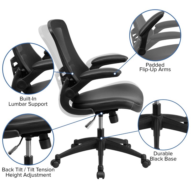 Flash Furniture Mid Back Mesh Leather Office Chair in Black
